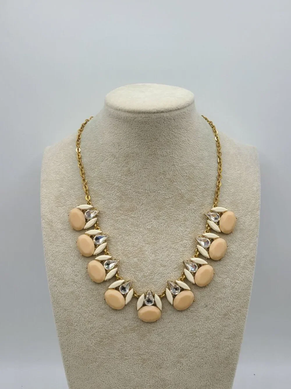 J Crew Clear Crystal Blush and White Resin Gold Tone Necklace